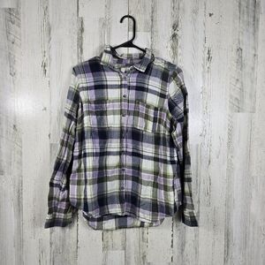 Sonoma purple and green checkered long sleeve shirt women's size Medium